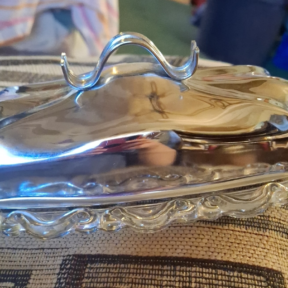 Polished Silver-Tone Covered Butter Dish